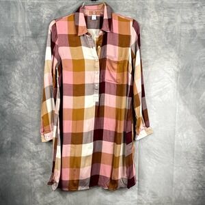 Old Navy Women's Plaid Popover Tunic SMALL Shirt Dress tunic 3/4 button down